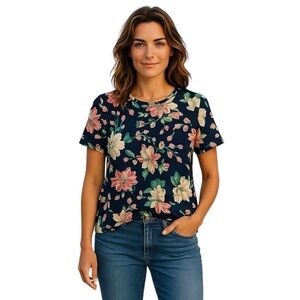 Laura & Jayne Women’s Blue Floral Top Size 6 Petite